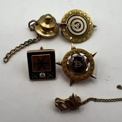 Antique 10K Gold Typist Award Pins & Black Hills Gold Leaf Necklace Earring Set