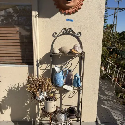 Rustic Blue Swirl Enamelware Pitcher Coffee Pot Iron Rack Mosaic Snail Sun