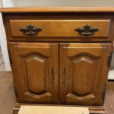 Classic Martha Washington Wood Sewing Cabinet, Nightstand Cabinet, Pine Stool