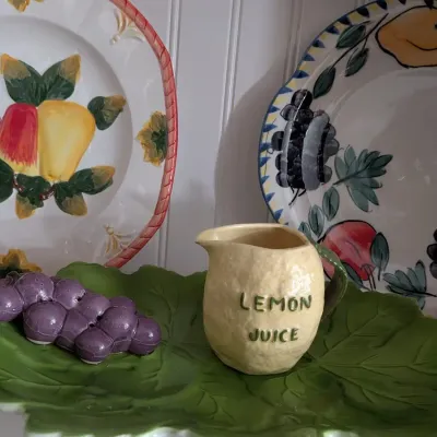 Colorful Fruit Ceramic Lot Tuscano Orchard Canister Lemon Pitcher Strawberry Jar