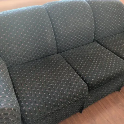 Classic Three-Cushion Sofa in Dark Green Chenille with Rolled Arms and Skirt