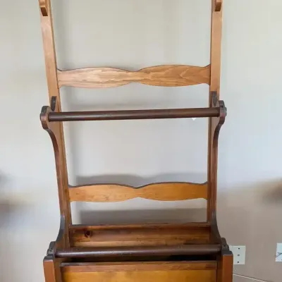Handcrafted Wood Quilt Rack with Two Rails, Storage Box and Cameo Medallion