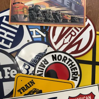 Colorful Metal Railroad Sign Lot: Lionel, American Flyer, Santa Fe, Erie, B&O