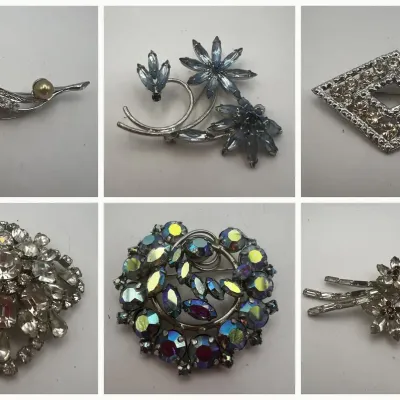 Elegant Rhinestone Brooch Lot Sterling Leaf Spray Marquise Wreath Floral Pins