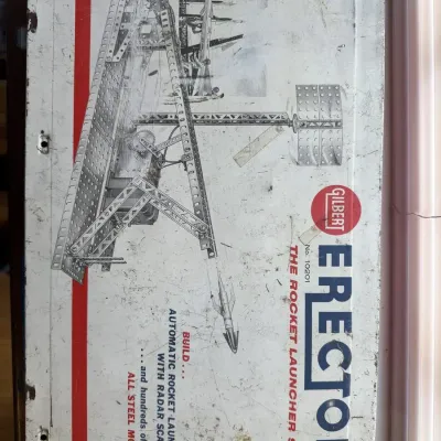 Classic Gilbert Erector No. 10201 Rocket Launcher Set Metal Case Electric Engine