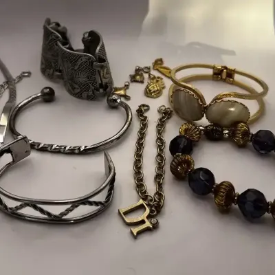 Colorful Costume Bracelet Assortment Silver-Tone Cuffs Gold-Tone Bangle Beads