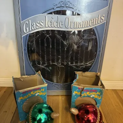 Sparkling Costco Glass Icicle Ornaments Japan Revolving Musical Christmas Ball