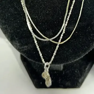 Sterling Silver Chain Necklace Lot Herringbone Rope Dogwood Flower Pendant