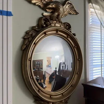 Gold Federal Eagle Convex Bullseye Wall Mirror with Ball Trim and Acanthus Base