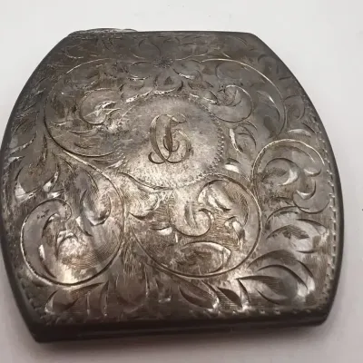Elegant Birks Sterling Silver Compact Mirror with Engraved Floral Scroll Lid