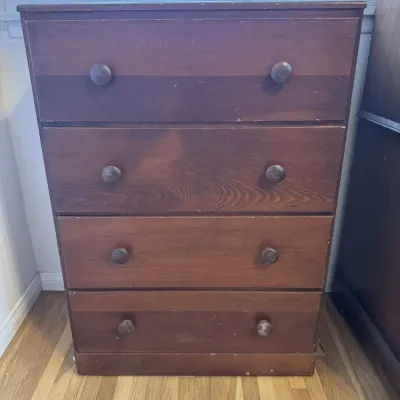 Sturdy Wood Four Drawer Chest of Drawers Dresser Round Knobs Bedroom Storage