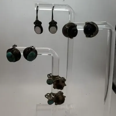 Southwestern Sterling Silver Earrings Lot Turquoise Mother of Pearl Shell