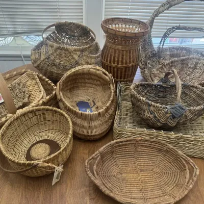 Handmade Basket Lot: Fair Ribbon Winners, White Oak Rupert, Wicker, Seagrass