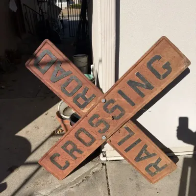 Rustic Metal Railroad Crossing X Sign Crossbuck with Raised Lettering