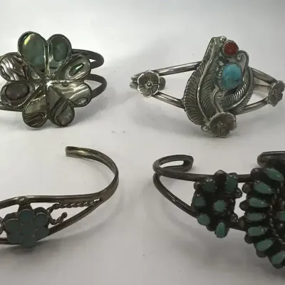 Handmade Sterling Silver Cuff Bracelet Lot Turquoise Zuni Style Abalone Coral