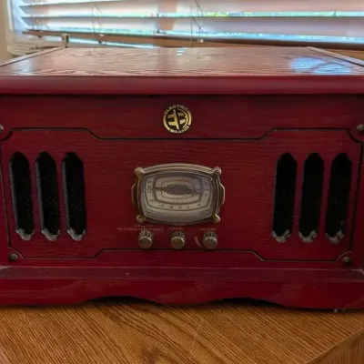 Electro Brand 9221 Retro Wood Cabinet Turntable CD Player AM FM Radio Stereo