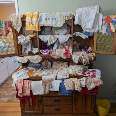 Handmade Linen Lot Crochet Doilies Embroidered Pillowcases Cutwork Runner Quilt