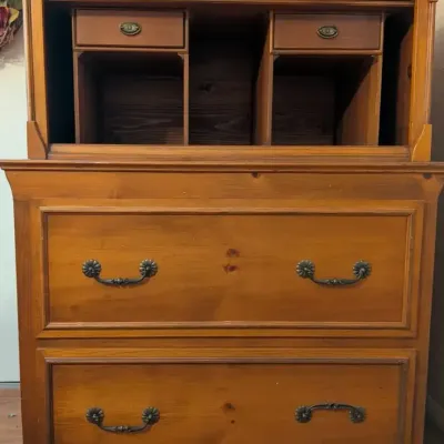 Classic Solid Pine Lateral File Cabinet with Hutch Organizer Top, 2 Drawer