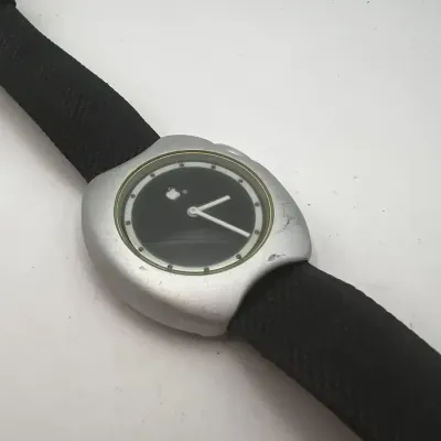 Rare 1990s Apple Computer Promotional Watch Aluminum Case Black Dial Apple Logo