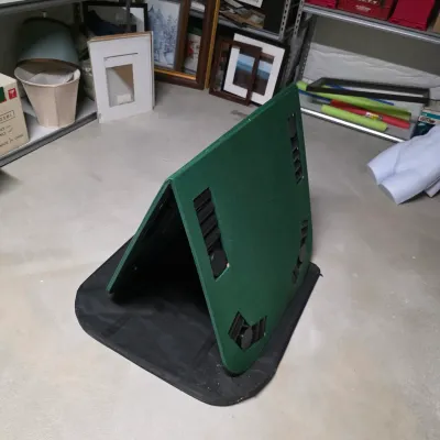 Sale Photo Thumbnail #55: Folding green felt card table top featuring built-in chip racks and drink holders, stored inside a black carrying bag.