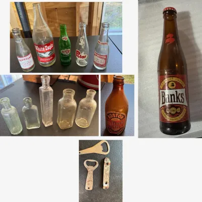 Sale Photo Thumbnail #30: Lot031 Vintage Soda, Ale & Medicine Bottle Lot + Openers – Squamscot, White Eagle, Twin Lights, Polar, Bubble Up, Boston Stock Ale, Banks Beer, Hemlock Oil Derry NH