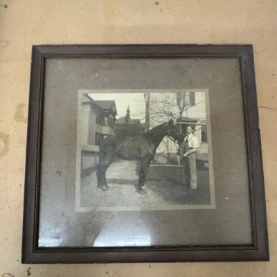 Sale Photo Thumbnail #66: Lot067 Antique Framed Photograph – Man with Horse, Early 1900s
