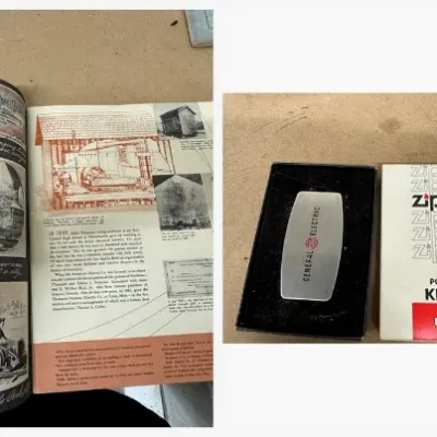 Sale Photo Thumbnail #34: Lot035 Vintage General Electric Collectibles – GE "Scrapbook History" Book & Zippo GE Logo Pocket Knife in Box