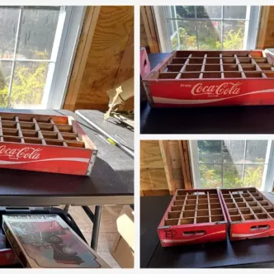 Sale Photo Thumbnail #26: Lot027 Pair of Vintage 1970s "Enjoy Coca-Cola" Red Wooden 24-Bottle Crates