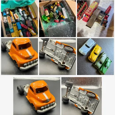 Sale Photo Thumbnail #17: Lot018 Large Assorted Lot of Vintage Toy Vehicles – Hubley Kiddie-Toy, Matchbox-Style Diecast, Wooden Montgomery Schoolhouse Trucks & More
