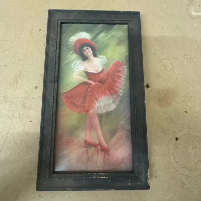 Sale Photo Thumbnail #65: Lot066 Antique Framed Dancing Girl in Red Dress Print – Edwardian / Early 1900s
