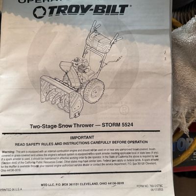 Sale Photo Thumbnail #134: Troy-Bilt Storm 5524 two-stage snow thrower, 2005.