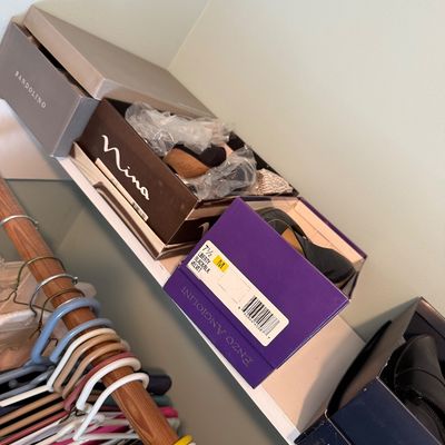 Sale Photo Thumbnail #104: Collection of women's dress shoes in original shoe boxes, including brands like Enzo Angiolini, Nina, Bandolino, and Anne Klein.