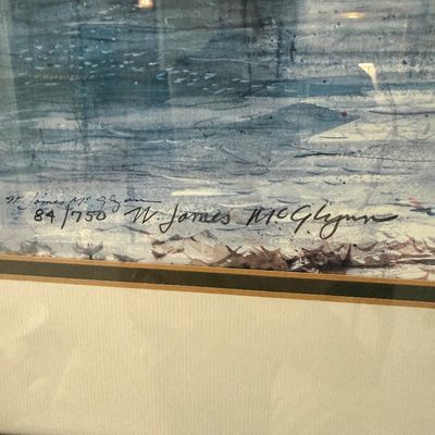 Sale Photo Thumbnail #34: Hand-signed and numbered limited edition print, 84/750, by artist W. James McGlynn, featuring a double-matted silver-tone frame.