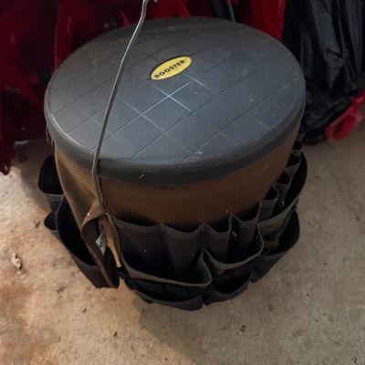 Sale Photo Thumbnail #166: Rooster brand 5-gallon bucket tool organizer caddy with a padded seat lid and wire handle.