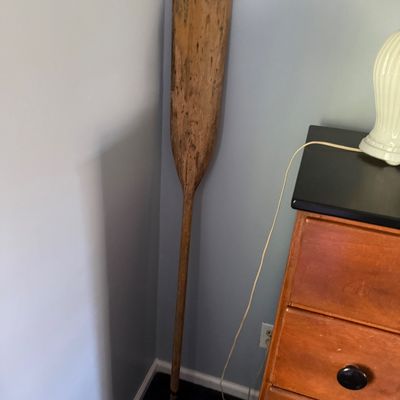 Sale Photo Thumbnail #23: Vintage weathered wooden boat oar showing natural patina and age.