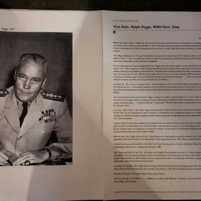 Information regarding WWII hero Vice Admiral Ralph S. Riggs