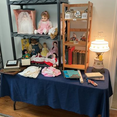 Sale Photo Thumbnail #43: Madame Alexander dolls, puppet, vintage books, lamp, etc.