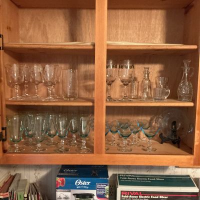 Sale Photo Thumbnail #52: Fostoria blue stemware, etc.