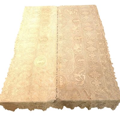 Sale Photo Thumbnail #201: Vintage linen laced tablecloth