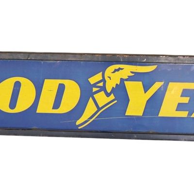 Sale Photo Thumbnail #263: Vintage Goodyear double sided advertisement sign 66"l