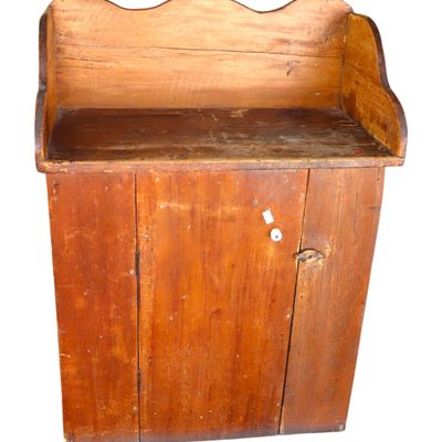 Sale Photo Thumbnail #238: Antique primitive country 1 door cabinet with back splash