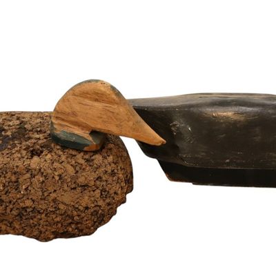 Sale Photo Thumbnail #95: Vtg Black Duck Wood Decoy & Primitive Cork Body