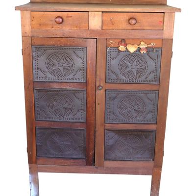 Sale Photo Thumbnail #241: Antique primitive country pierce tin pie safe