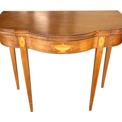 Sale Photo Thumbnail #247: Federal style mahogany inlaid clover front game table, semi antique