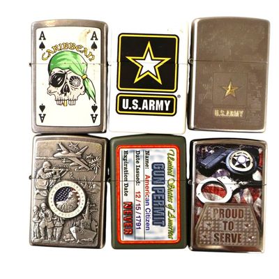 Sale Photo Thumbnail #147: 6 vintage Zippo lighters.