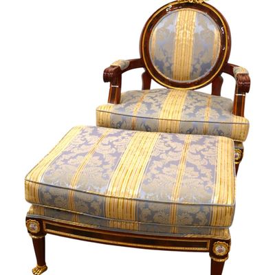 Sale Photo Thumbnail #12: Mariner 1893 Louis Revival Chair & Ottoman 2-Piece Set
