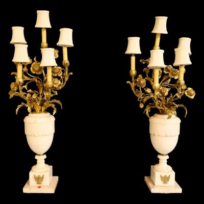 Sale Photo Thumbnail #14: Pair Semi-Antique Bronze Marble 5-Burner Candelabra