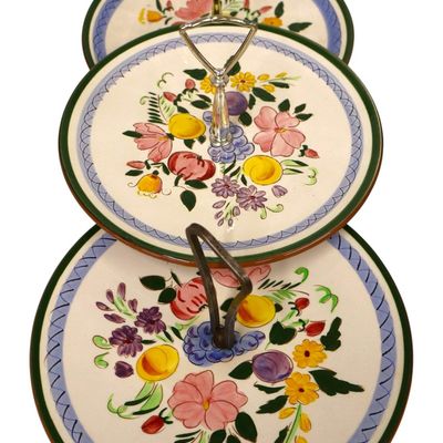 Sale Photo Thumbnail #280: 3 VTG Stangl handled desert plates in fruit and flower pattern