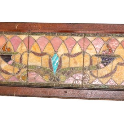 Sale Photo Thumbnail #255: Antique lead glass original oak frame transit window