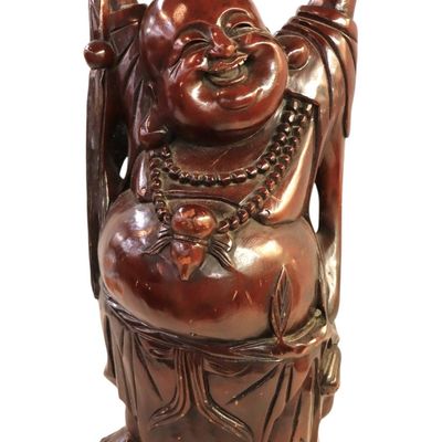 Sale Photo Thumbnail #50: VTG Hand Carved Asian Hardwood Laughing Buddha 24"